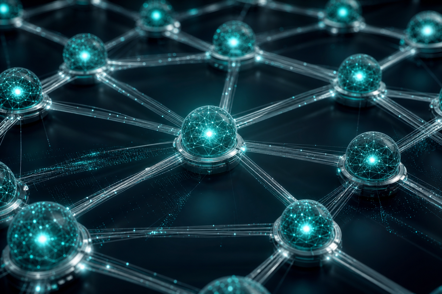 Interconnected network of glowing nodes representing Anilogix AI systems